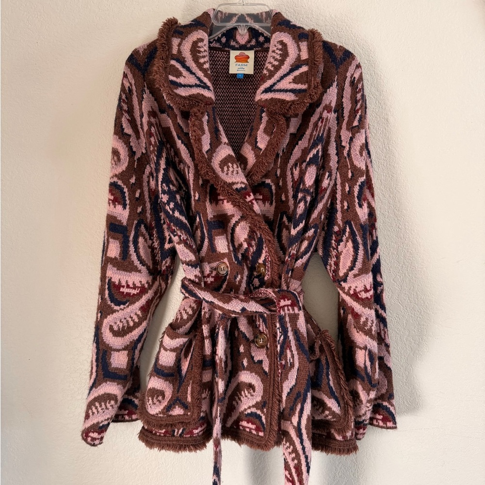 FARM Rio Pink and Brown Patterned Sweater